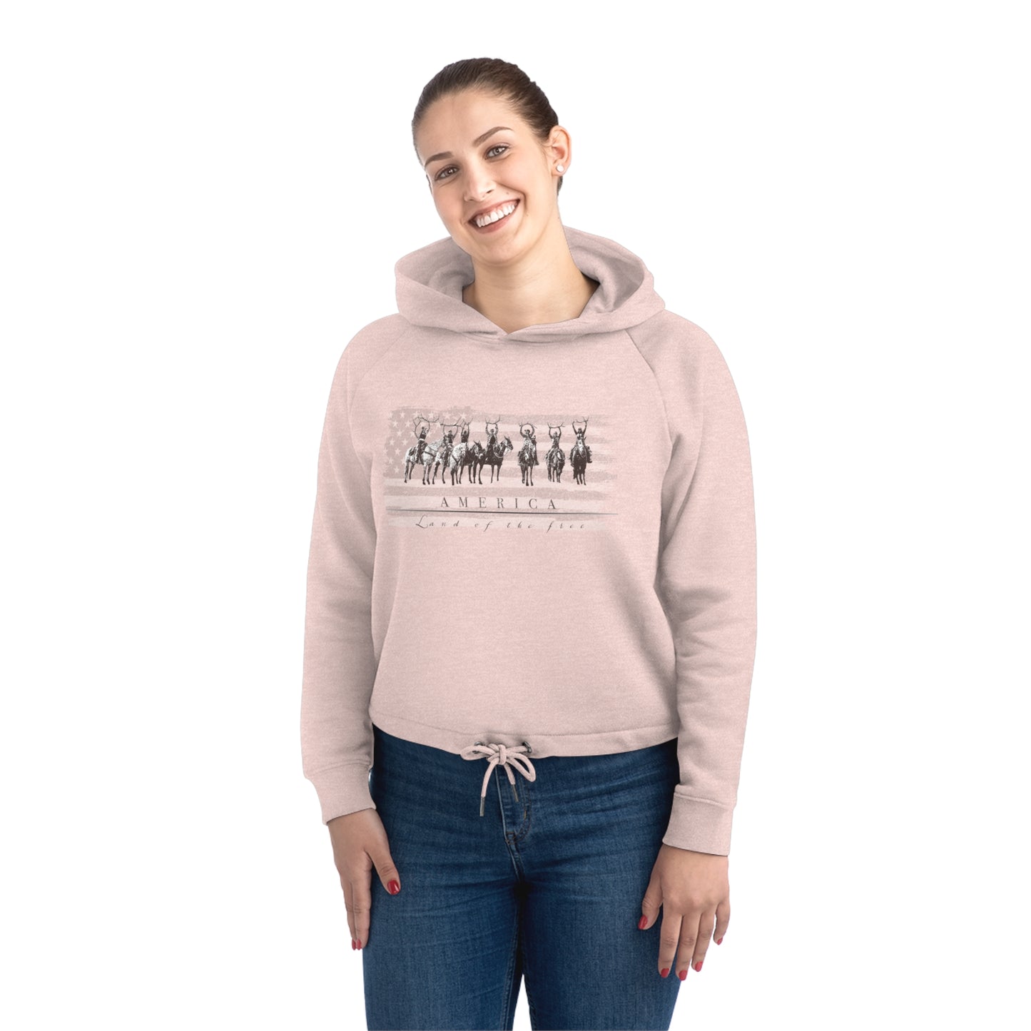 Land of the Free Ladies Cropped Hoodie Sweatshirt