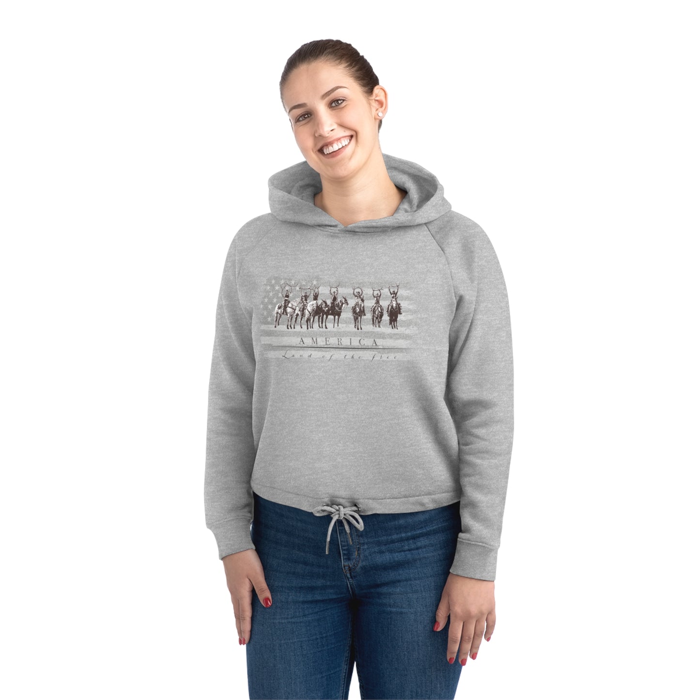 Land of the Free Ladies Cropped Hoodie Sweatshirt