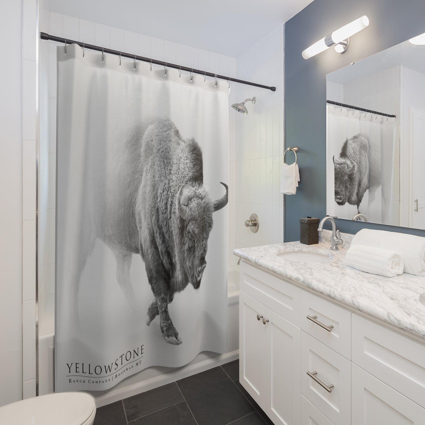 Snow Bison Shower Curtain